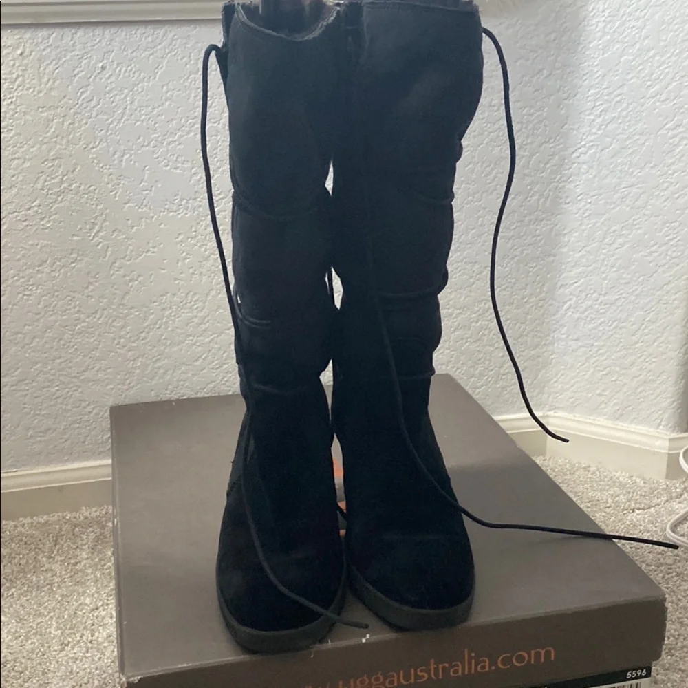 Women's UGG Black Suede lace up Boots - Picture 3 of 8